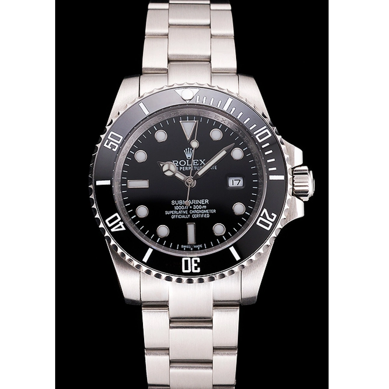 MiroTime 1026 Swiss Rolex Submariner Small Date Black Dial And Bezel Stainless Steel Case And Bracelet